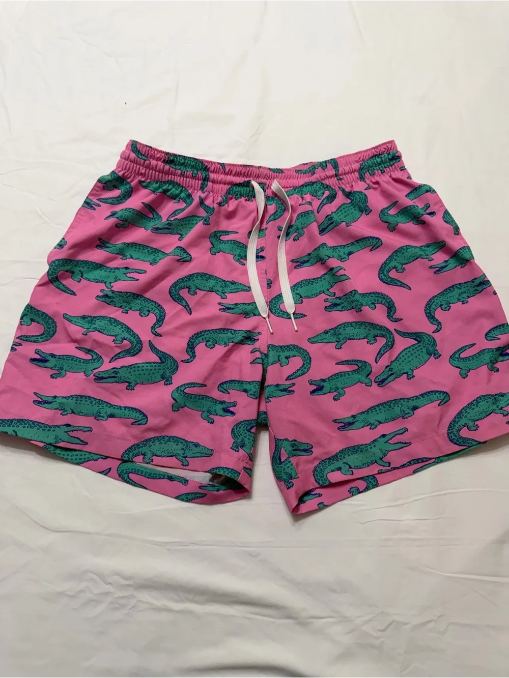 chubbies Pink Swim Trunks with Green Crocodile Print